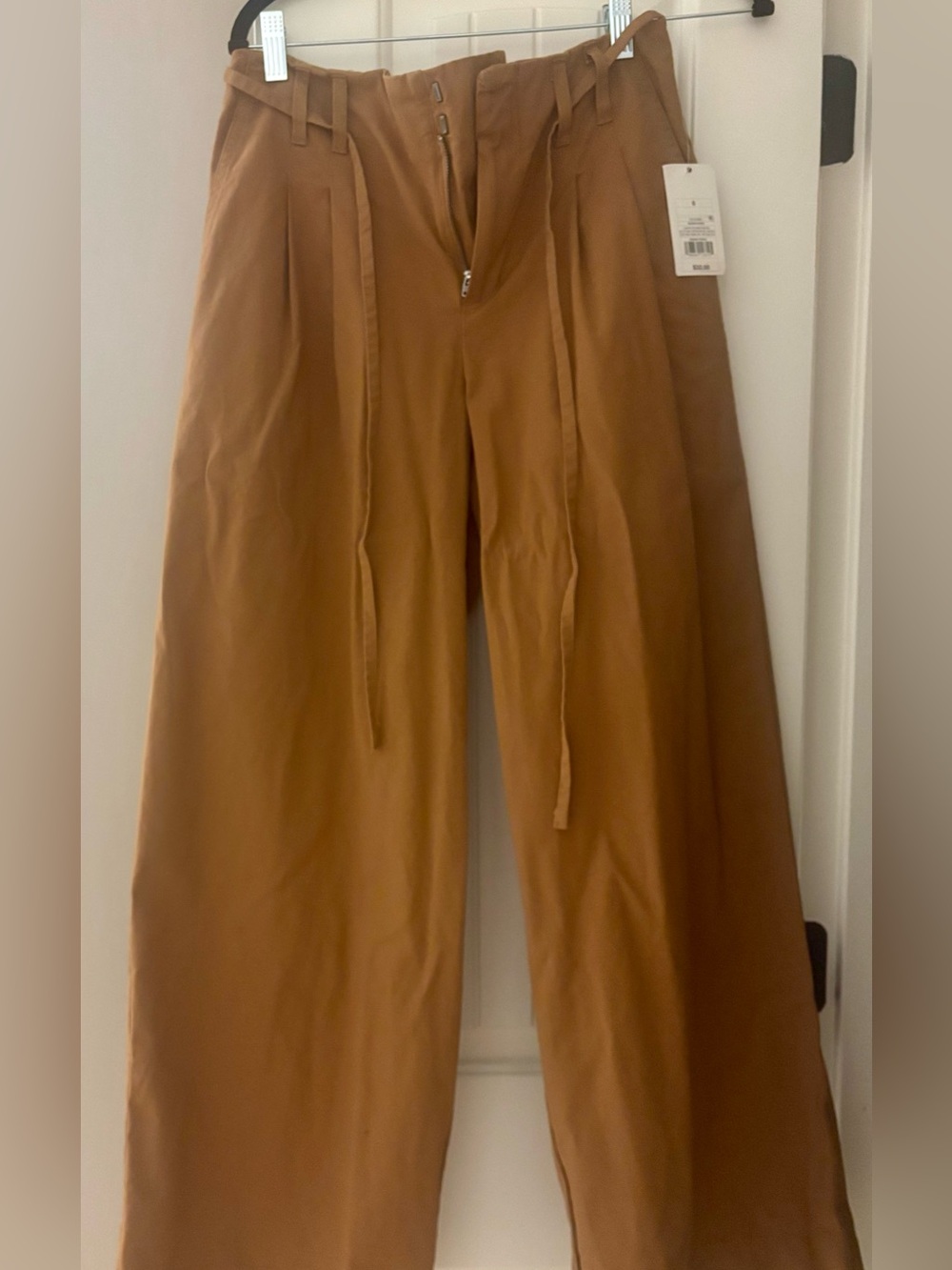 Wide Leg High-Rise Drawstring Pants in Caramel